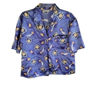 Vintage Blue and Yellow Celestial Print Pajama Top